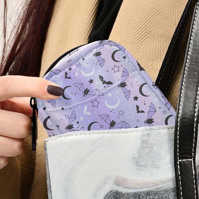 Pill Box Purple Bat Moon 7 Day Pill Case Travel Pill Organizer Bag with Zipper Portable Weekly Vitamin Medicine Supplement Holder Pouch Bag