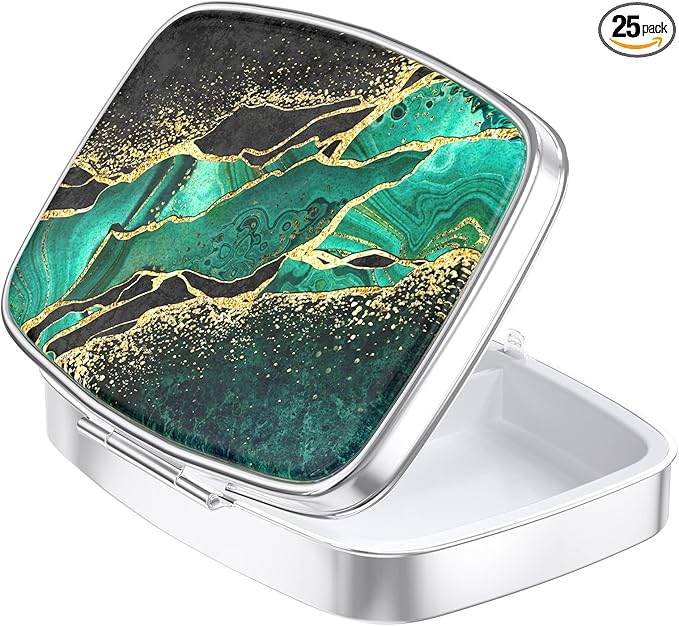 Nipichsha Pill Box, Small Pill Case for Purse & Pocket, Cute Travel Medicine Organizer, Portable Medicine Container Holder to Hold Vitamins, Medication, Fish Oil & Supplement, Dark Green Marble
