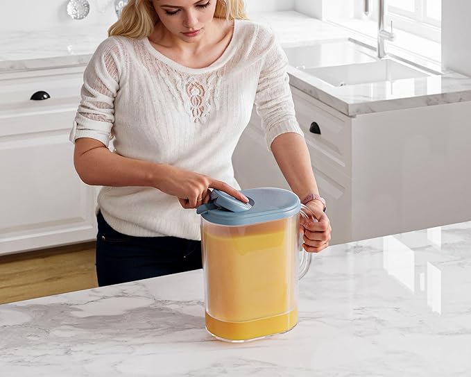 Tribello Pitcher with Lid 1 Gallon, Slim Clear Plastic Water Jug with Pivot-top Spout Lids, Iced Tea Pitcher for Fridge, Freezer/Dishwasher Safe, and BPA/Phthalate Free - Bulk (2 Pack)