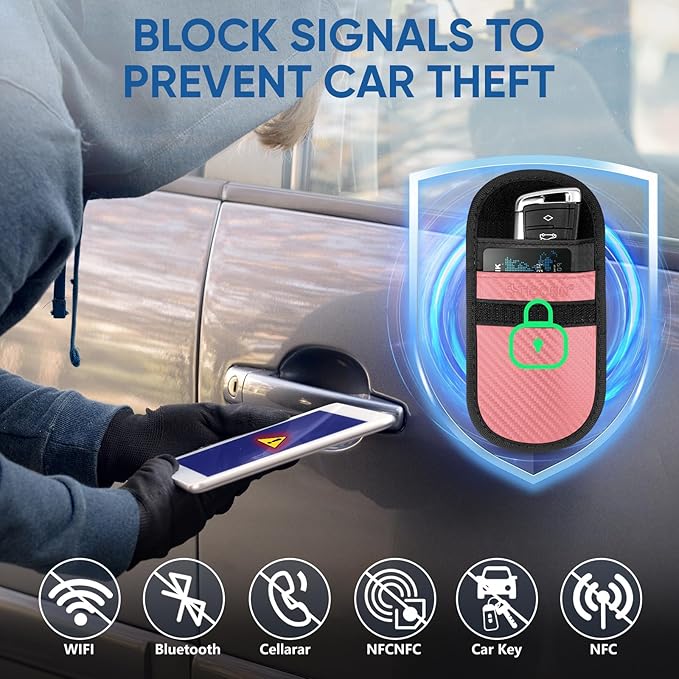 TICONN 2PK Faraday Bags for Car Keys Fob, 3.25"X4.75" Faraday Cage Protector, Car RFID Signal Blocking, Anti-Theft Pouch Anti-Hacking Case Blocker (Pink, S)