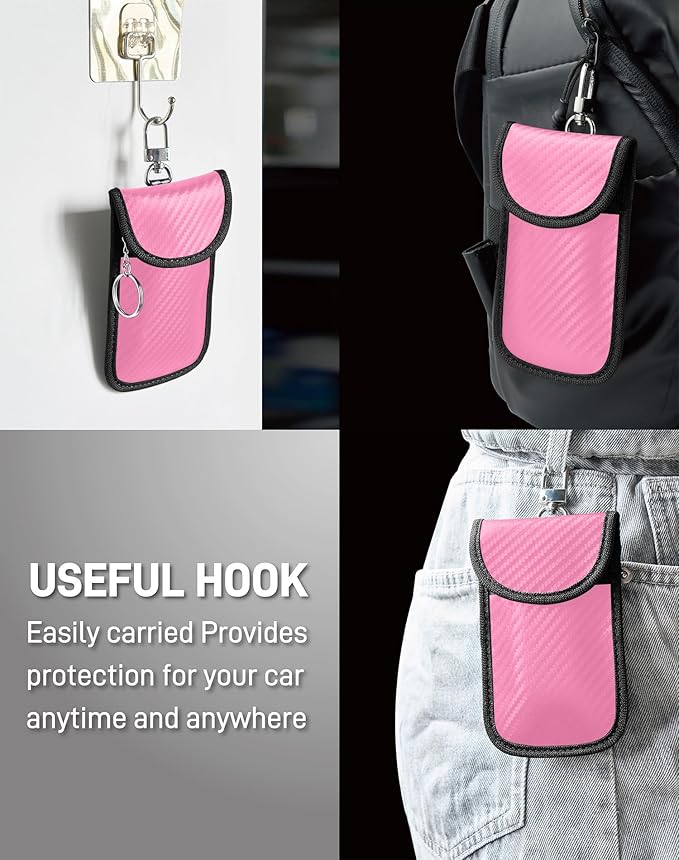Upgraded Faraday Bag for Key Fob (2 Pack), Premium Faraday Key Fob Protector– Car RFID Signal Blocking, Car Security Protection, Anti-Theft Pouch, Anti-Hacking Case Blocker Pink
