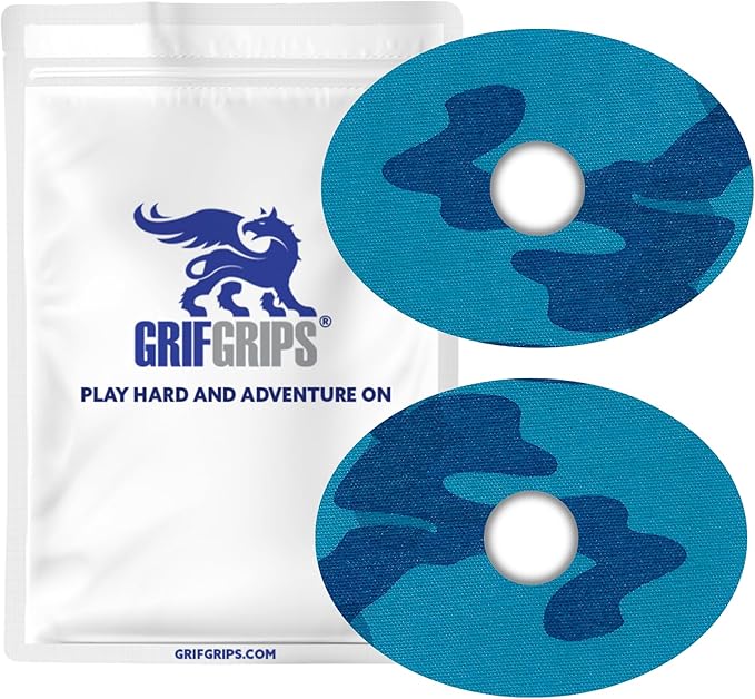GrifGrips Oval CGM Adhesive Patches — CGM Covers Sensor Patch Overpatch Compatible for Libre 2/3, Guardian 4, Enlite Sensor - Original Adhesive Pack of 15 - Blue Camo