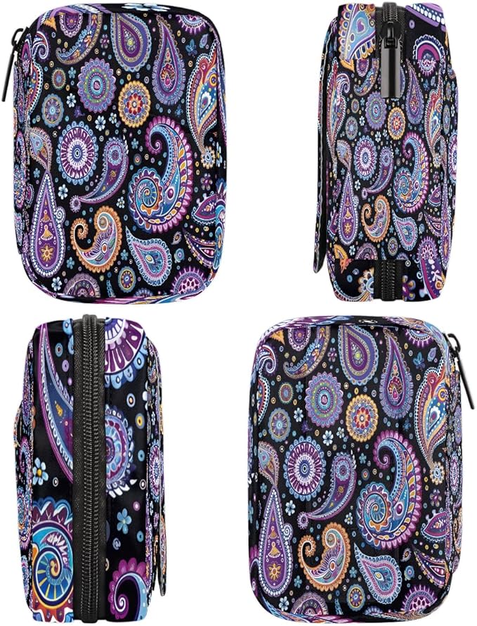 Abstract Trippy Paisley Travel Pill Organizer Box Weekly Portable Pill Case Daily Pills 7 Day Small Birth Control Pills Container Removable Compartments for Medicine Vitamins Fish Oil