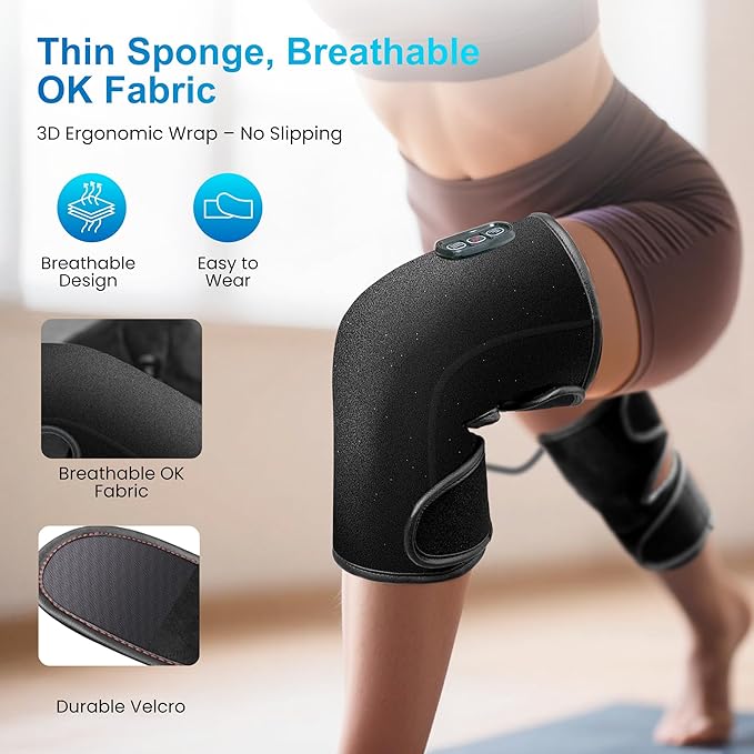 COMFIER Heated Knee Massager with Heat & Vibration, Graphene Knee Heating Pad Wrap, Adjustable Wearable Knee Brace,Electric Knee Warmer for Men Women Seniors