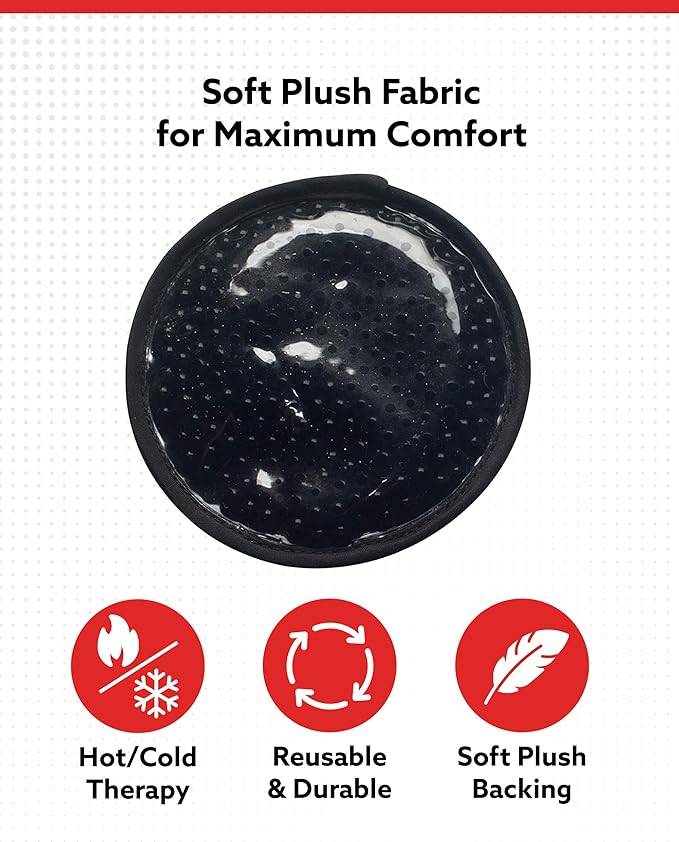 Alpi Circle Plush Gel Ice Packs Reusable & Microwavable – 4”x4” Small Ice Packs for Kids & Adults – Hot or Cold Eye Mask with Beads - Plush Comfort for Muscle Aches & Minor Discomfort – Black