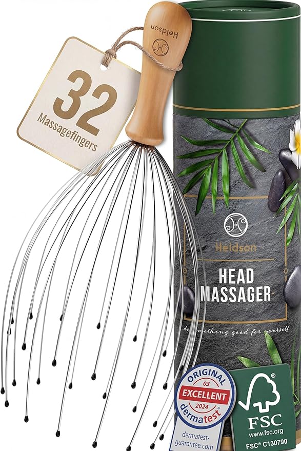 HELDSON® Premium Wire Head Massager Scalp Massage Tool - 32 Fingers Octopus Scratcher - Stress Relax Tickler - Hair Massagers Whisk - Headspa Equipment - Headscratcher Tickle Tools - Gift Men, Women