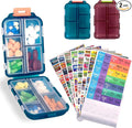 2 Pcs Travel Pill Organizer with Labels, Portable Travel Medicine Daily Pill Container Organizer 7 Day Pill Case Storage Vitamin Fish Oil (Blue & Red, 320 Medicine Lables)