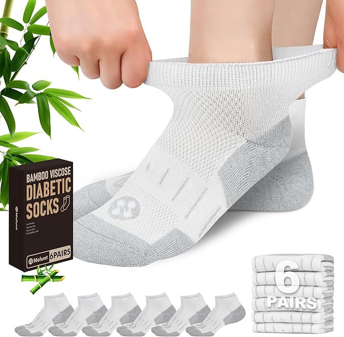 Diabetic Socks for Men,4 & 6 Pairs Low Cut Bamboo Viscose Wide Mens Diabetic Socks Size 9-11 10-13