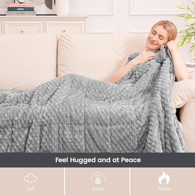 Super Fuzzy Soft Fleece Sherpa Weighted Blanket 15 lbs for Adults, 3D Imitation Turtle Shell Luxury Weighted Throw for Better Sleep, Dual Sided Cozy Heavy Blankets for Couch Bed, Grey, 60" x 80"