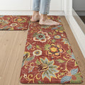 LEEVAN Anti Fatigue Mats for Kitchen Floor 2 Piece,Cushioned Memory Foam Red Kitchen Mats for Floor,Comfort Floral Boho Non Slip Kitchen Floor Mat for Sink,Laundry,Office(17''x29''+17''x47'')