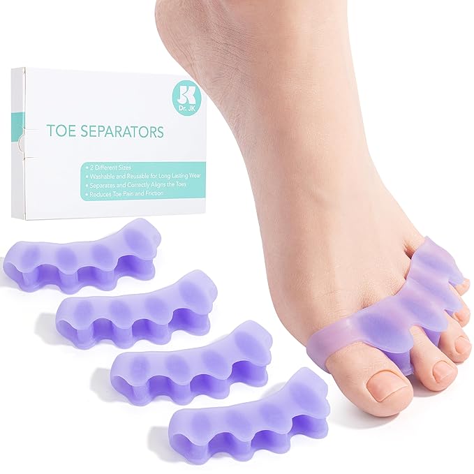 Dr. JK- ToePal Gel Toe Separators, 2 Pairs, Purple Bunion Toe Spacers, Toe Straightener, Toe Stretcher, Toe Corrector for Women and Men, Bunion Corrector, Silicone Toe Spacer