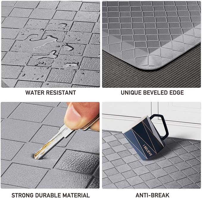 HappyTrends Anti-Fatigue Floor Mat - 4/5 Inch Thick, Waterproof Non-Slip, Heavy Duty Ergonomic Comfort Rug for Kitchen, Office, Sink, Laundry (17.3" x 39", Gray)