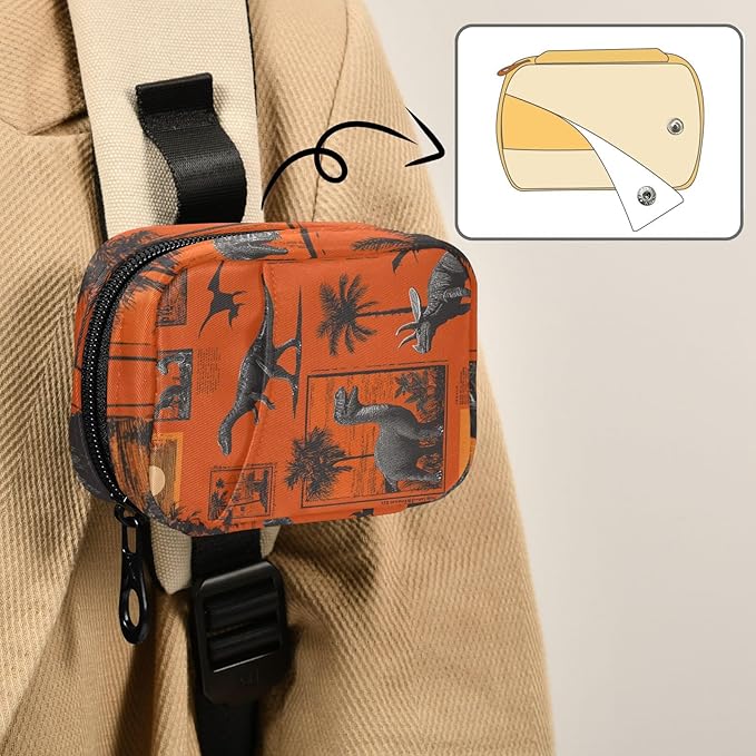 Orange Dinosaur Palm Trees Travel Pill Organizer Case Box Container Weekly Portable Vitamin Medicine Holder Storage Bag with Zipper Removable