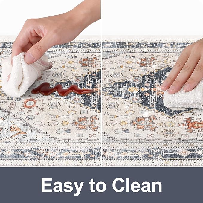 Collive Boho Kitchen Mats for Floor 2 PCS, Cushioned Anti Fatigue Kitchen Floor Mat Non-Skid Waterproof Sink Rug, Blue/Multi Comfort Standing Desk Mat for Office, Home, 17.3"x29"+17.3"x47"