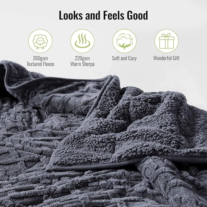 Uttermara Weighted Blanket for Adults Twin Size 15lbs 48x72 inches, Dual Sided Soft Jacquard Sherpa Weighted Blankets, Thick Heavy Blanket for Sleeping and Calming, Dark Grey