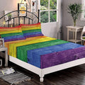Decorative Fitted Sheet Set Twin Size, Rainbow Deep Pockets Fitted Sheet & 2 Pillow Sham Set, Old Tainted Wooden Planks Pride Theme Vintage Printed Microfiber Bedding 3pc Set,for Kids & Adults Bedding