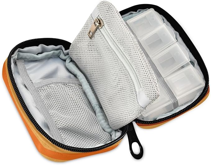 Autumn Striped Orange Travel Pill Organizer Case Box Container Weekly Portable Vitamin Medicine Holder Storage Bag with Zipper Removable
