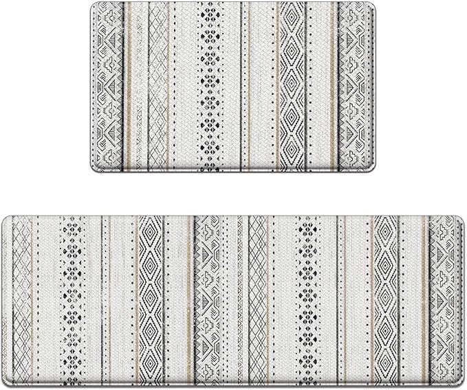 Arttown Anti Fatigue Mats for Kitchen Floor, Moroccan Farmhouse Kitchen Mats Cushioned Anti Fatigue Rug, Waterproof Non-Slip Washable Kitchen Rugs - Black/Brown