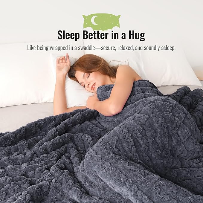 Uttermara Weighted Blanket for Adults Twin Size 15lbs 48x72 inches, Dual Sided Soft Jacquard Sherpa Weighted Blankets, Thick Heavy Blanket for Sleeping and Calming, Dark Grey