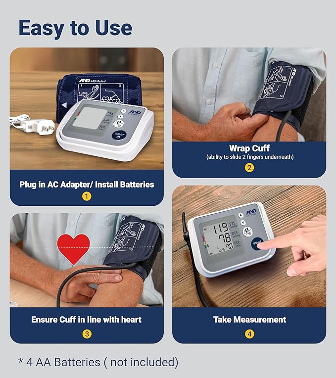 A&D Medical Multi-User Blood Pressure Monitor for Home Use UA-767FAC – Wide Range Cuff (8.6-16.5” / 22-42cm), Easy to Use, Adult Upper Arm, 60 Readings Per User (4 Users), AC Adapter, FSA/HSA Eligible
