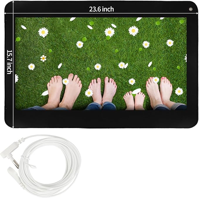 Grounding Mat, Earthing Mat for Sleep, Pain Relief, Inflammation, Balanced Energy, Wellness. Earth Connected Therapy. Non-Slip Grounding Pad for Bed Desk Home Office, Includes 15ft Cord (24"x16")
