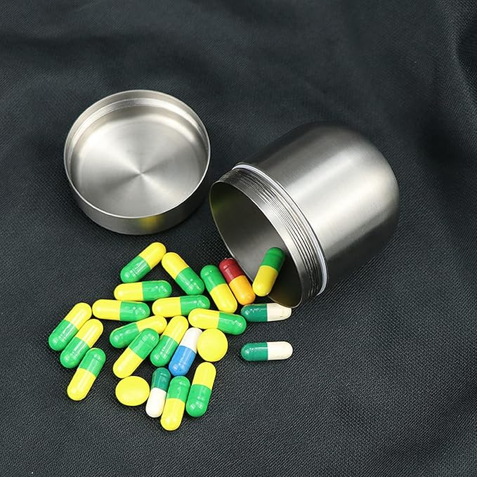 Small Travel Pill Jar, Titanium Pill Container Large, Portable Pill Cases Waterproof Pocket Pill Boxes, EDC Medicine Storage Organizer, Emergency Contraceptive Vitamin Fish Oil Holder