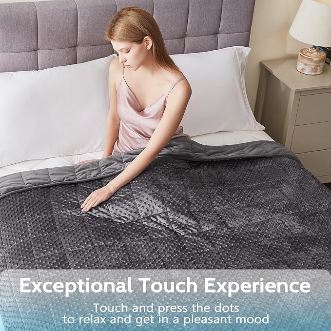 L'AGRATY Weighted Blanket for Adult - 60"x80" 22lbs Minky Dots Heavy Blanket with Glass Beads Soft Breathable for All-Season Summer Fall Winter Thick Comfort for Sleeping