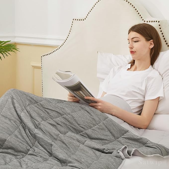 Satwip Weighted Blanket 15 LBS Queen Size, Cooling Weighted Blanket for Hot Sleepers, Cool Moire Jersey with Soft Breathable Sanded, 60 x 80 inches 15 Pounds, Grey