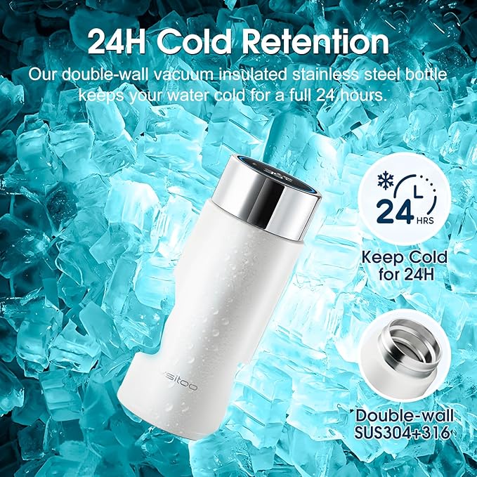 Vsitoo 8.5oz self-cleaning Mini Insulated Water Bottle,Stainless Steel Vacuum Flask,AI Self-Clean,30-Day Battery Life,BPA-Free,Perfect Small Water Bottle for Travel, Purse,White