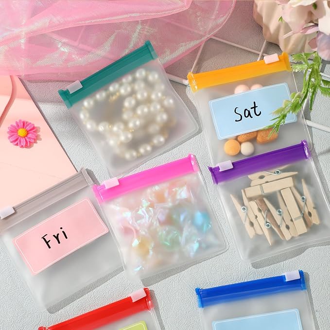 MARFOREVER 25 Pcs Pill Pouch Small Pill Bags Reusable Medicine Organizer Travel Pill Container Storage Pill Case with Slide Lock 14 Pcs Plastic Medicine Bags 10 Pcs Sheets Labels and A Marker
