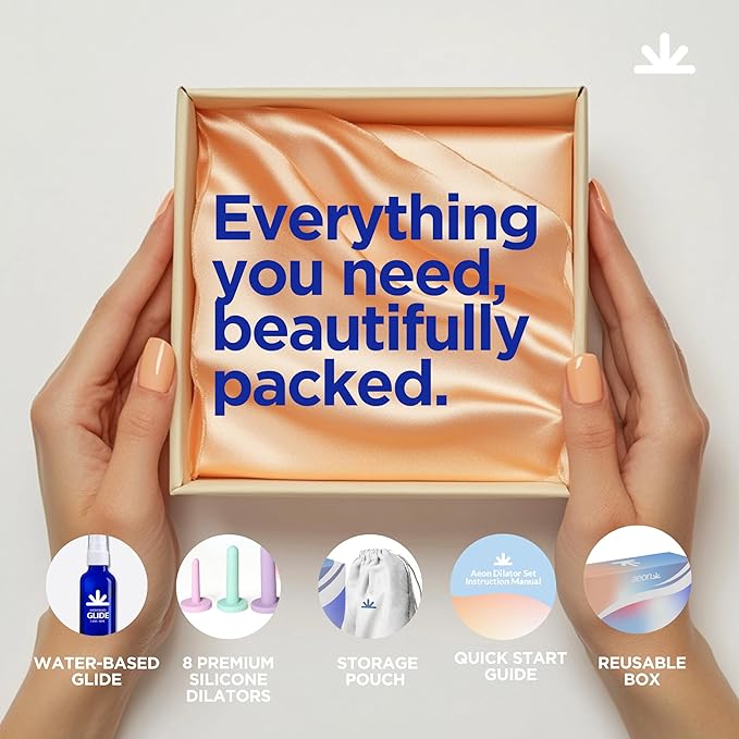 AEON Gentle Touch – Soft Premium Silicone 8-Piece Set for Pelvic Floor Strengthening & Flexibility – Progressive Sizes with Suction Bases – Includes Elegant Storage Bag & 1.3 Oz Glide ($10 Value)