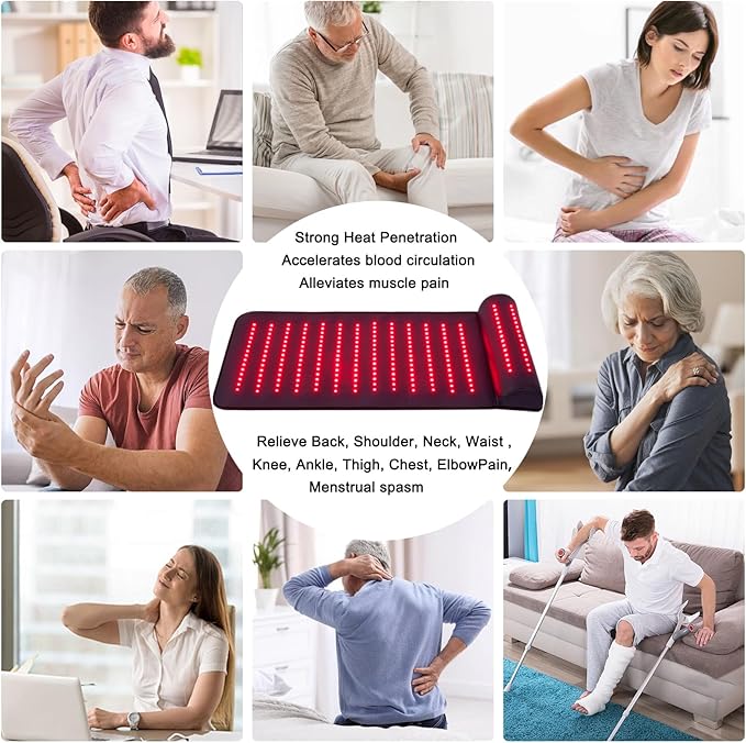 Infrared Red Light Therapy, Red Light Therapy Mat with Neck Support, 660nm&850nm NIR Deep Wavelength Blanket Pad for Back Belly Knee Shoulder HIPS Body Pain Relief