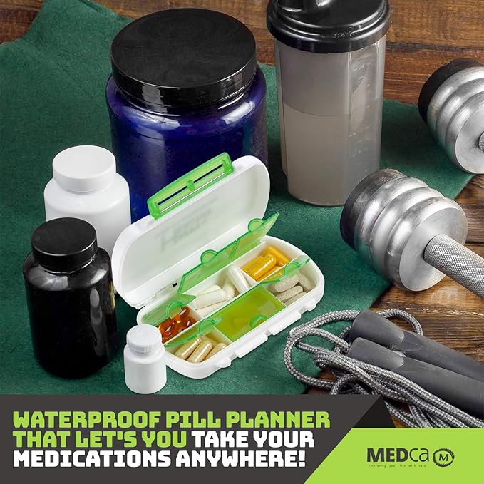 Pill Boxes- Pack of 2 Waterproof Medicine Pill Holder Cases, BPA-Free Daily Tablet Holder Storage Organizer Dispenser for Medications, Supplements, & Vitamins, Ideal for Travel by MEDca