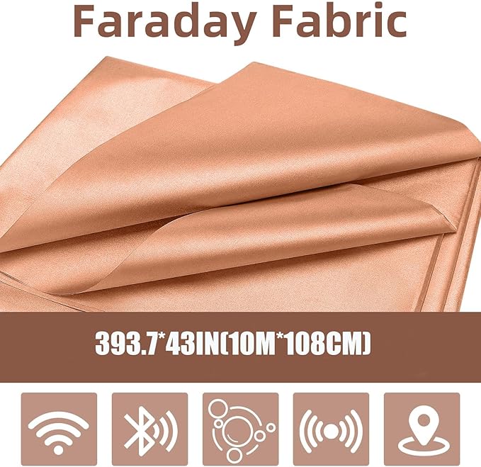Amerthing Pure Copper Faraday Fabric,Blocking Fabric for Shielding RFID,EMP,EMF,EMI,5G,WiFi,Bluetooth,GPS Faraday Cloth 10 Meter (393.7x43 inch)