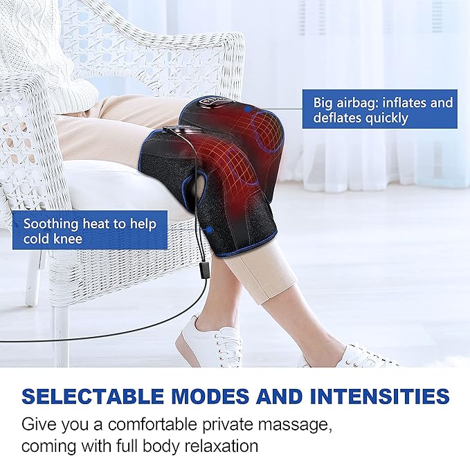 CINCOM Heated Knee Massager, Air Compression Knee Massager with Heat for Pain Relief Brace Wrap for Arthritis,Injury,Joint Pain 3 Modes & 3 Intensities (A Pair)