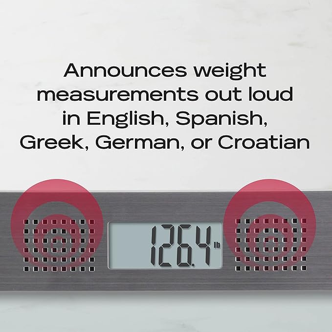 Taylor Talking Bathroom Scale for Seniors, 440 lb Capacity Glass Digital Body Weight Scale with Loud Voice Readout, Gray