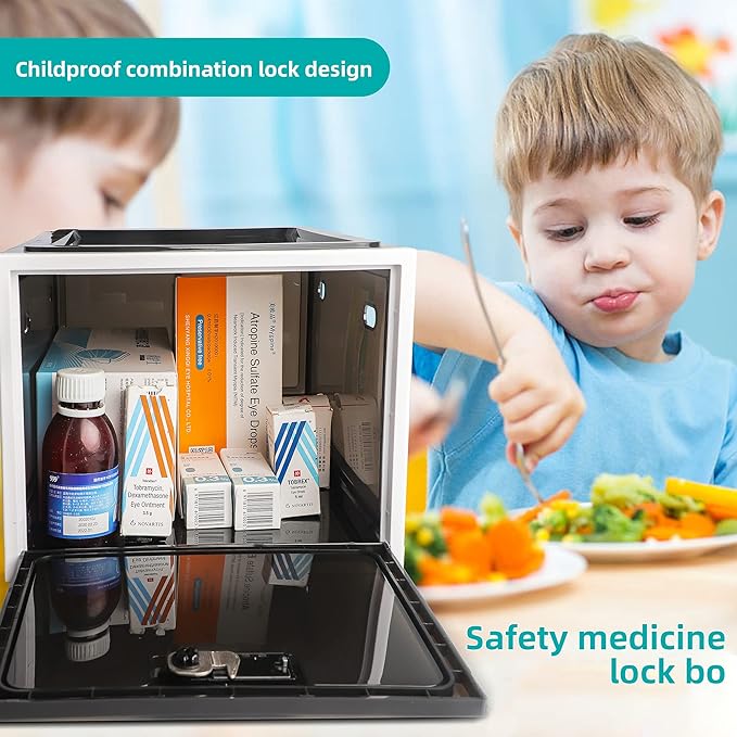 SANIDIKA Medicine Lock Box - Refrigerator Lockable Box for Food Storage Locker - Lockbox with Combination Lock- Pill Case Medical Organizer Locking Cabinet - Ipad Tablet Phone Jail Boxes
