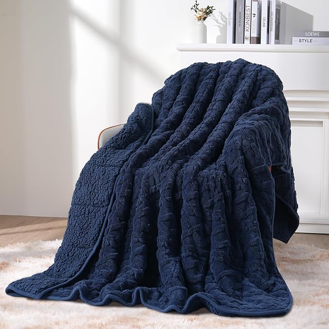 Topblan Weighted Blanket for Adults, 48" x 72" 12lbs, Soft Sherpa Twin Size Heavy Blanket with 3D Jacquard Flannel Fleece Weighted Blankets for Couch and Bed