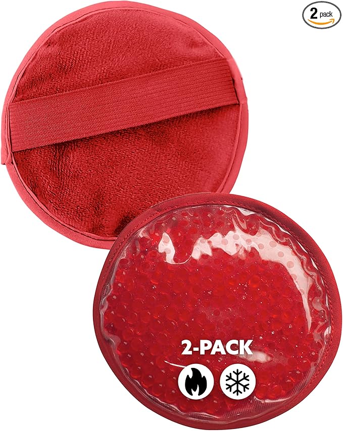 Alpi Circle Plush Gel Ice Packs Reusable & Microwavable – 4”x4” Small Ice Packs for Kids & Adults – Hot or Cold Eye Mask with Beads - Plush Comfort for Muscle Aches & Minor Discomfort – Red