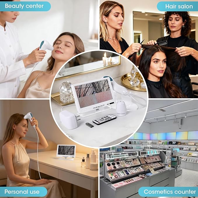 7 Inch Scalp & Skin Analysis Microscope, 50X/200X Dual Lens HD Camera with 4-Split View & 16GB USB, Portable Scalp Camera for Personal Hair Care, Home Use and Mobile Salon Services
