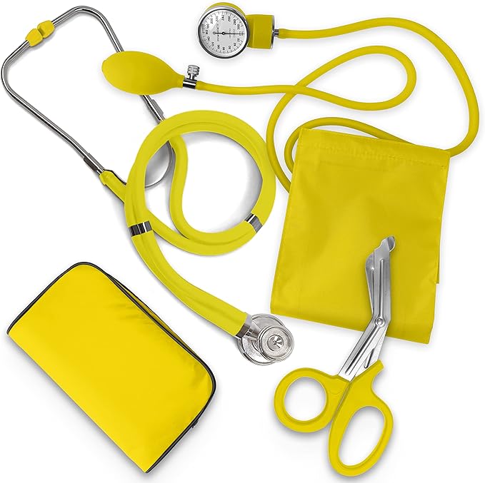ASA TECHMED Nurse EMT Starter Pack Stethoscope, Blood Pressure Monitor and Trauma 7.5" EMT Shear Ideal Gift for Nurses, Medical Students, Firefighters, Police and Personal Use (Yellow)