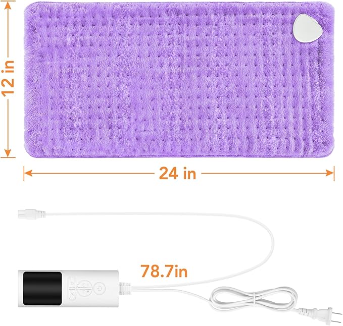 Heating Pad for Back Pain, Electric Heat Pad with 9 Heat Levels & 4 Auto-Off Timers, Portable Heating Pad for Period Cramps, Shoulder, Neck, Machine Washable, Gifts for Women, Men, Purple, 24''×12''