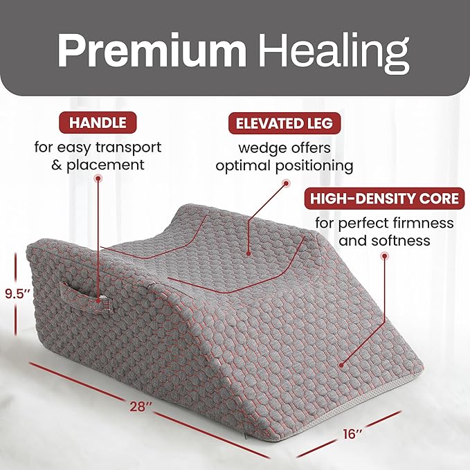 Double Leg Elevation Pillow Post Surgery Leg Pillow | Ankle Knee Surgery – Memory Foam Leg Rest Support Pillow for Injuries, Leg Pain, Hip, Knee Pain, Improve Blood Circulation 29” x 16” x 9.5”