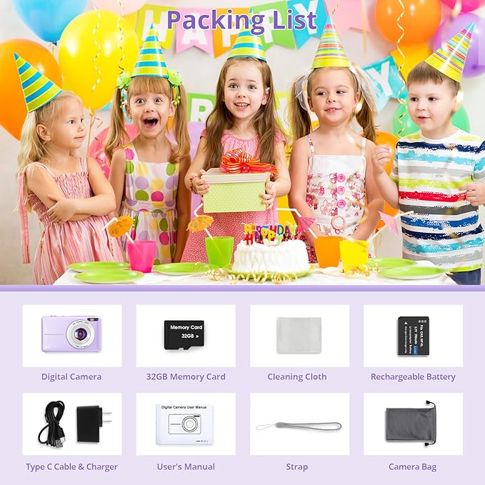 Digital Camera 1080P 44MP Digital Cameras, Point and Shoot Camera for Kids with 16X Zoom, Anti-Shake, Compact Small Travel Camera for Beginner Children Boys Girls Teens Gift