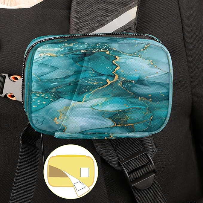 Abstract Teal Ink Marble Travel Pill Organizer Box Weekly Portable Pill Case Daily Pills 7 Day Small Birth Control Pills Container Removable Compartments for Medicine Vitamins Fish Oil