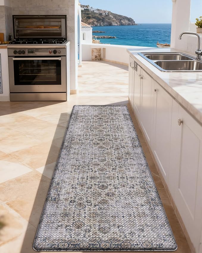LUMI 2025 Upgraded Anti Fatigue Cushioned Kitchen Mat for Floor, Non-Slip Comfort PVC Padded Mats with Faux Leather Surface for Desk Office, Sink, Laundry, 24"x59"