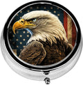 Pill Box, 3 Compartments Small Pill Case Travel Portable Metal Medicine Box with Mirror Mini Container for Purse Pocket Women Men(Eagle USA Flag)