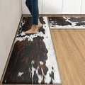 Arttown Brown Anti-Fatigue Kitchen Rug Set of 2 Cow Bull Farm Cushioned Floor Standing Mat Waterproof Non-Slip Mat and PVC Ergonomic Comfort Foam Rug