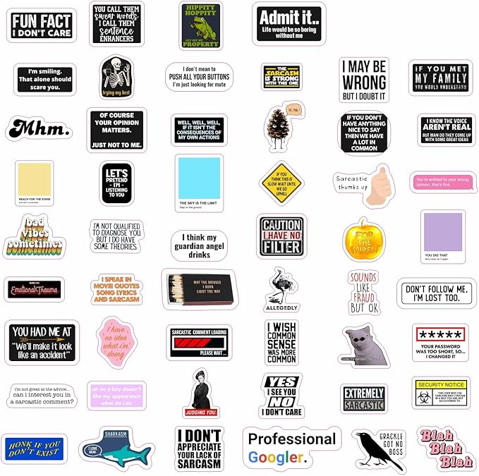BulbaCraft 100Pcs Sarcastic Stickers for Adults, Snarky Stickers for Water Bottles & Laptop, Sarcasm Decals for Men & Women, Funny Decals for Adults Dark Humor, Gifts for Women & Men