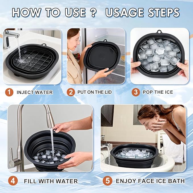 Cmonie Silicone Face Bowl for Ice with Built-In Icetray – Collapsible Silicone Facial Ice Bath Bowl for Cold Plunge Therapy, Ice Water Facials at Home